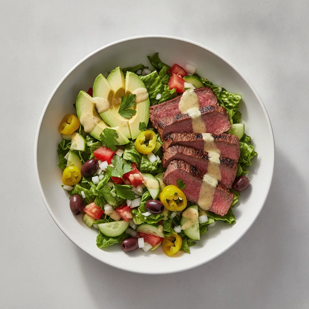 Beef Salad Bowl (+Avocado) with Lemon Tahini Vinaigrette