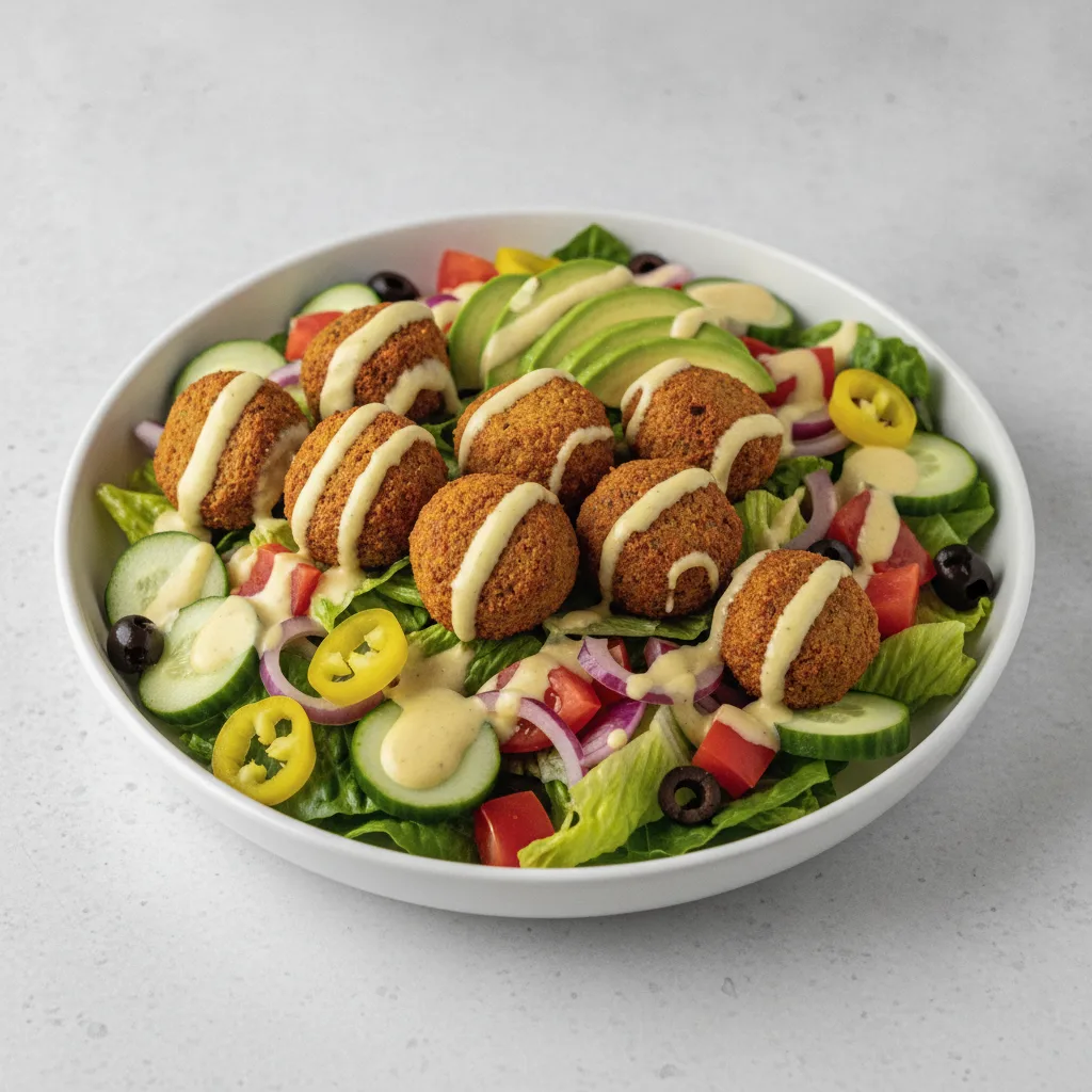Falafel Salad Bowl (+Avocado) with Lemon Tahini Vinaigrette