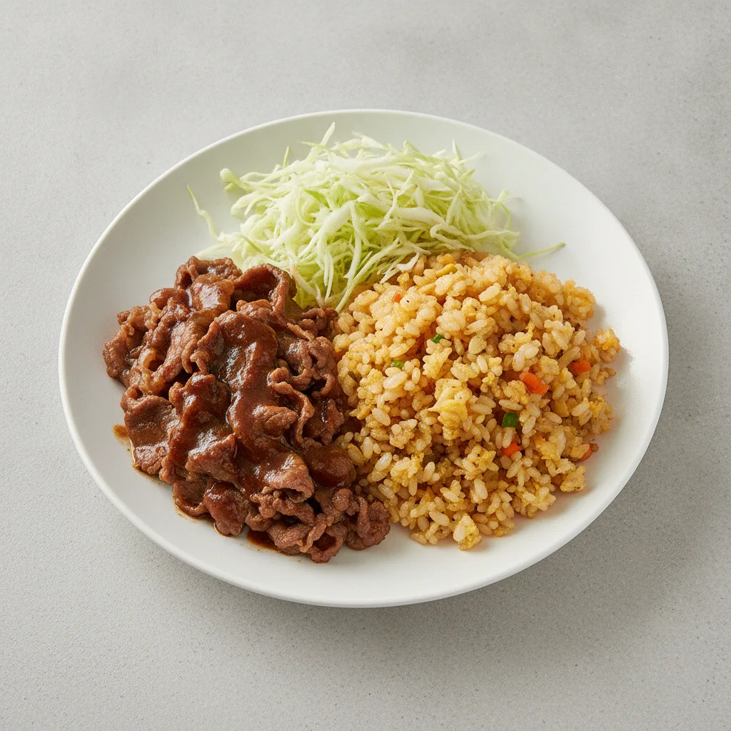 Nikudon with Fried Rice and Shredded Cabbage Nikudon with Fried Rice and Shredded Cabbage