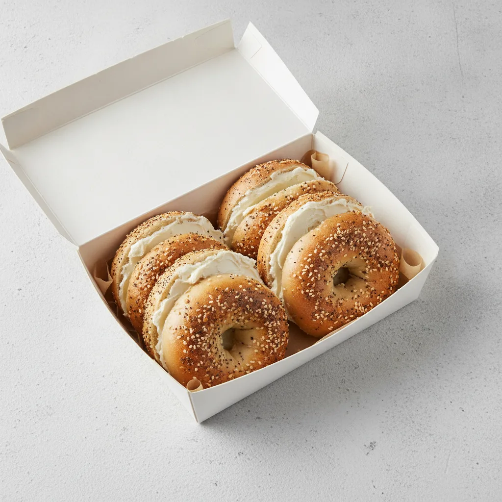 Bagel Box with Everything Bagels, Plain Cream Cheese Bagel Box with Everything Bagels, Plain Cream Cheese