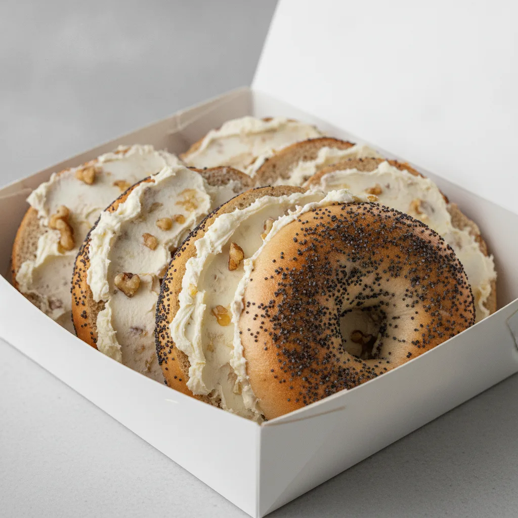 Bagel Box with Poppy Bagels, Honey Walnut Cream Cheese Bagel Box with Poppy Bagels, Honey Walnut Cream Cheese