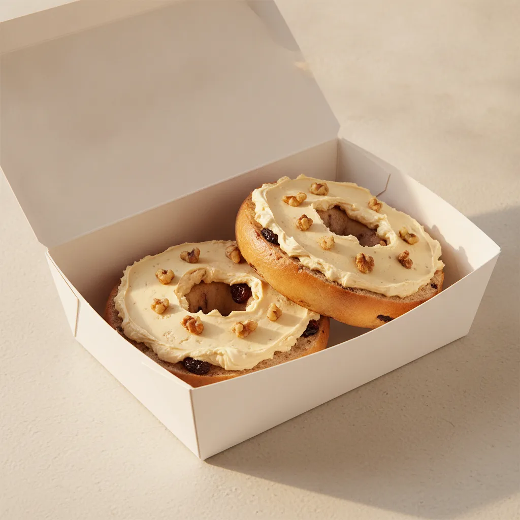 Bagel Box with Cinnamon Raisin Bagels, Honey Walnut Cream Cheese Bagel Box with Cinnamon Raisin Bagels, Honey Walnut Cream Cheese