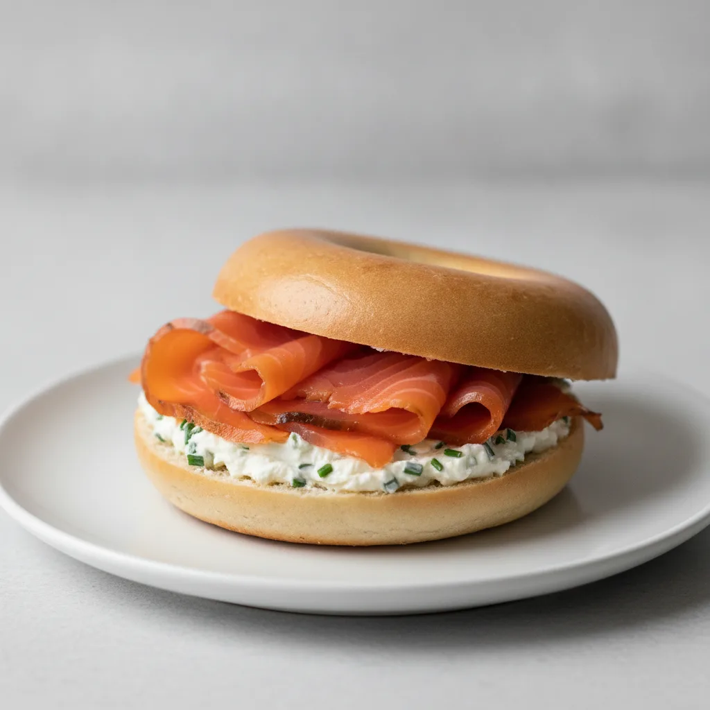 Smoked Salmon Bagel with Plain Bagels, Chive Cream Cheese Smoked Salmon Bagel with Plain Bagels, Chive Cream Cheese