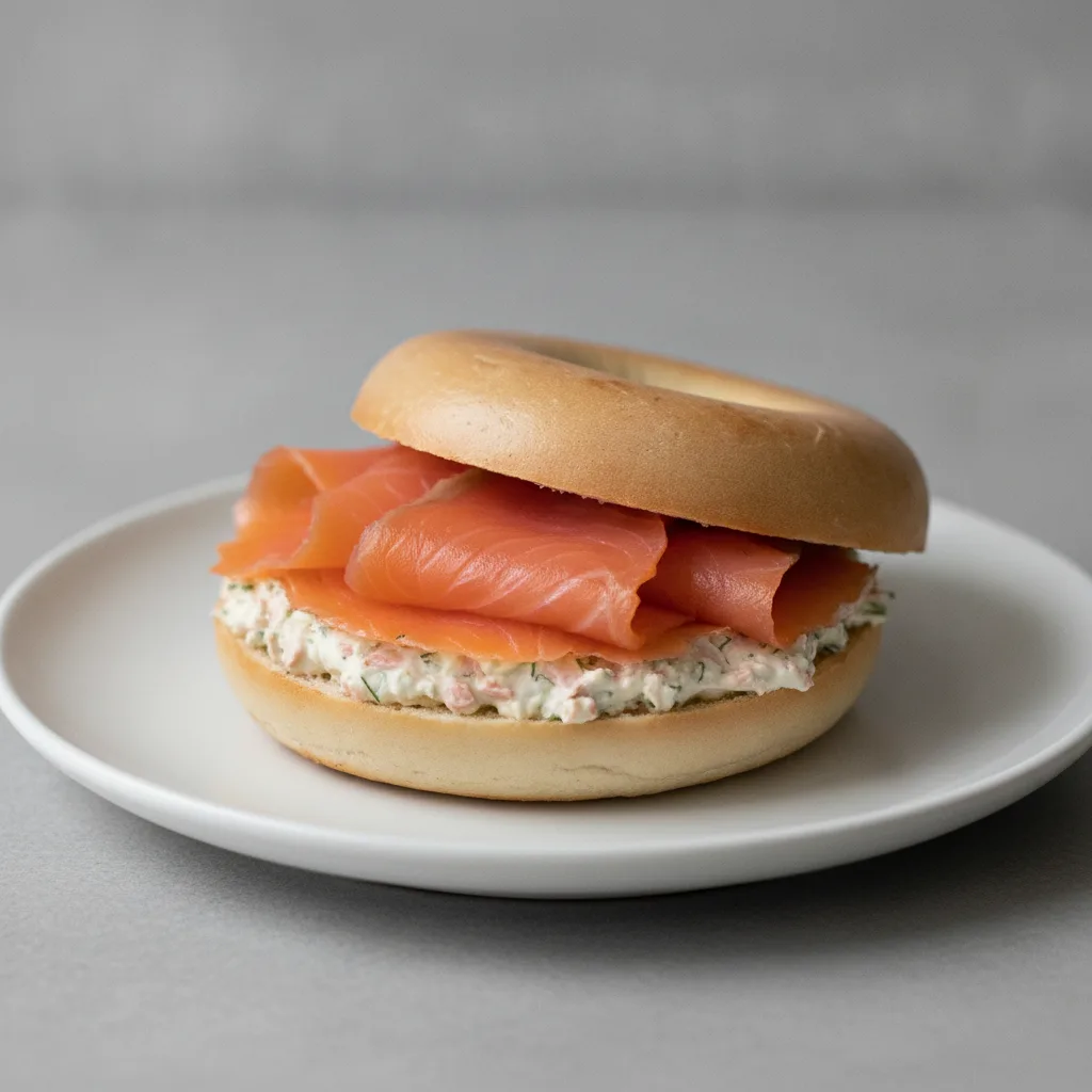 Smoked Salmon Bagel with Plain Bagels, Salmon-Dill Cream Cheese Smoked Salmon Bagel with Plain Bagels, Salmon-Dill Cream Cheese