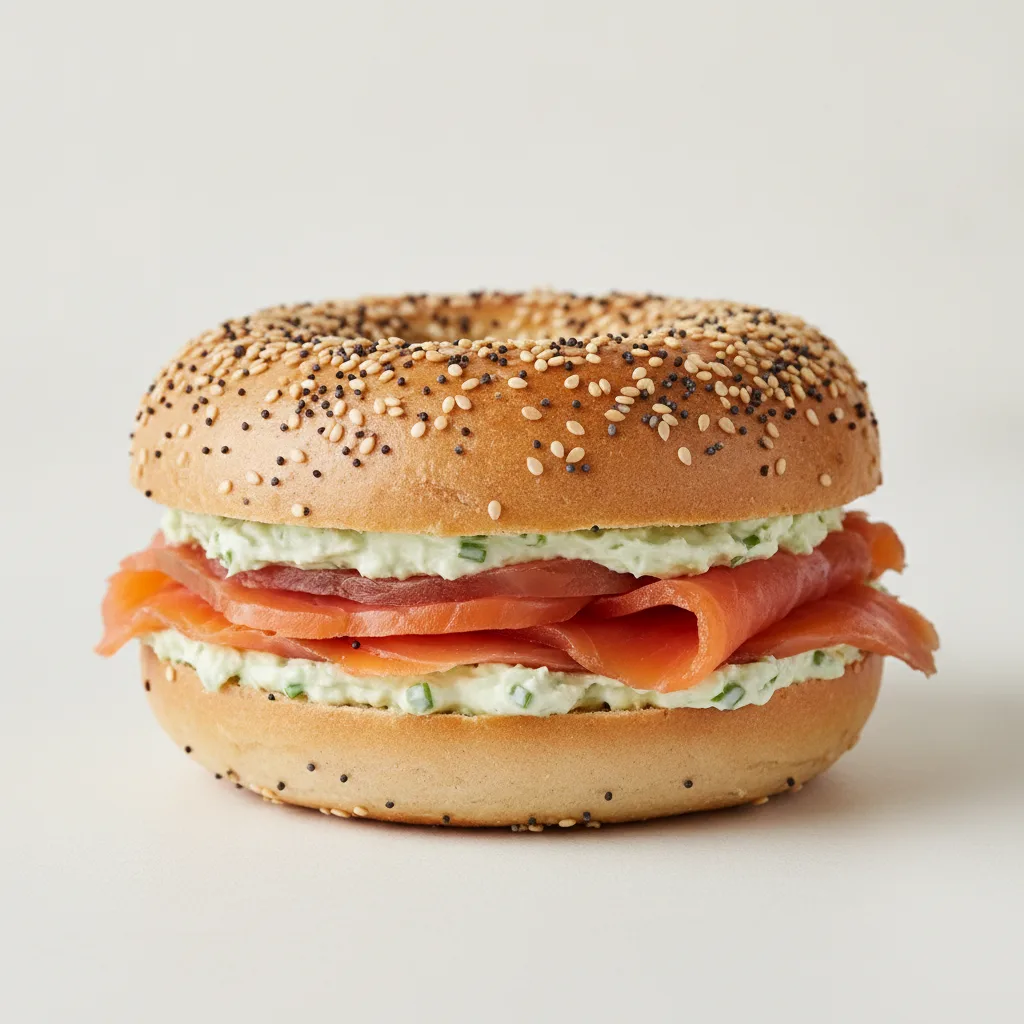 Smoked Salmon Bagel with Everything Bagels, Chive Cream Cheese Smoked Salmon Bagel with Everything Bagels, Chive Cream Cheese