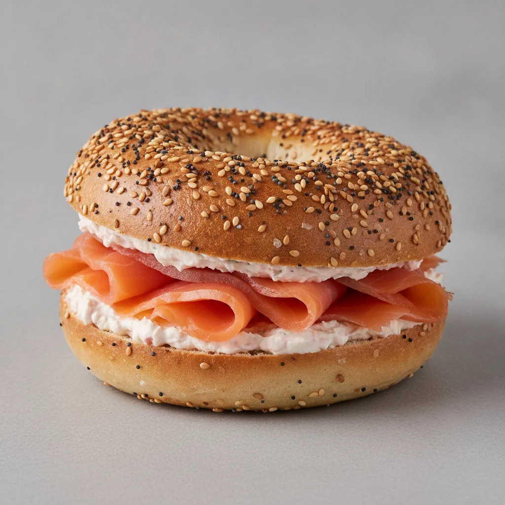 Smoked Salmon Bagel with Everything Bagels, Salmon-Dill Cream Cheese Smoked Salmon Bagel with Everything Bagels, Salmon-Dill Cream Cheese