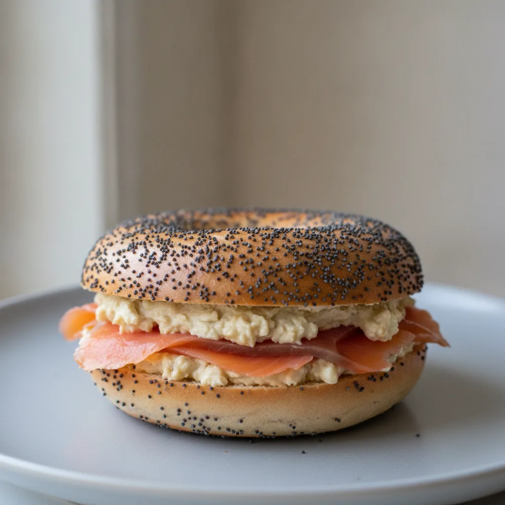Smoked Salmon Bagel with Poppy Bagels, Honey Walnut Cream Cheese Smoked Salmon Bagel with Poppy Bagels, Honey Walnut Cream Cheese
