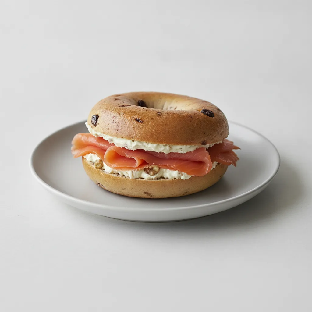 Smoked Salmon Bagel with Cinnamon Raisin Bagels, Honey Walnut Cream Cheese Smoked Salmon Bagel with Cinnamon Raisin Bagels, Honey Walnut Cream Cheese