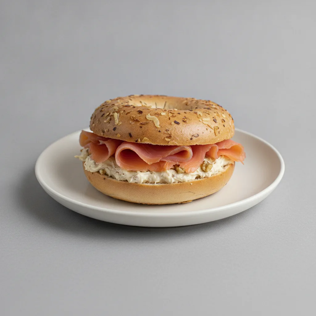 Smoked Salmon Bagel with Onion Bagels, Honey Walnut Cream Cheese Smoked Salmon Bagel with Onion Bagels, Honey Walnut Cream Cheese