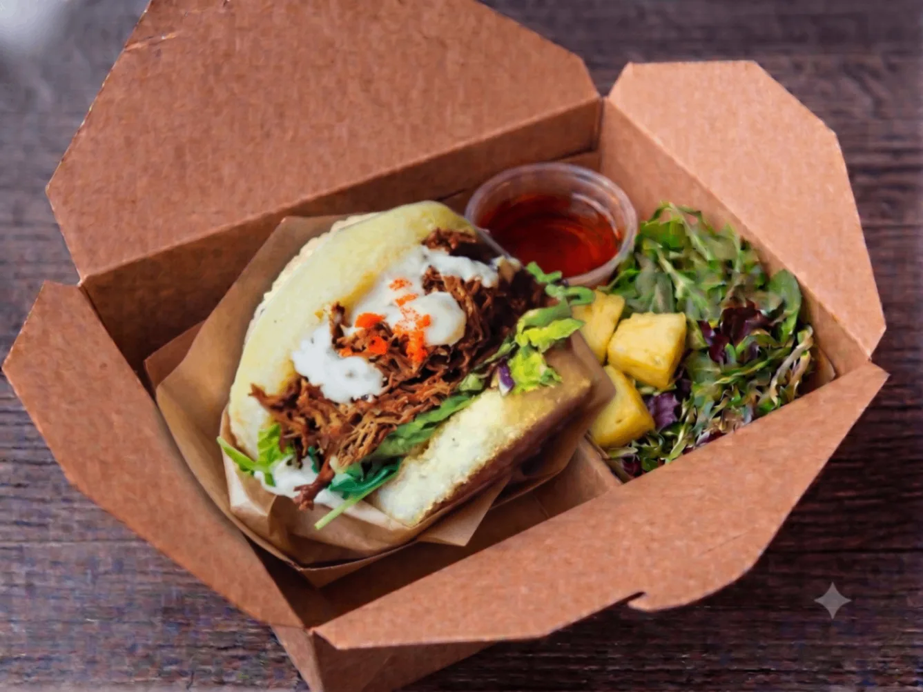 Braised Pork KoJa and Side Salad w/ Pineapple Box