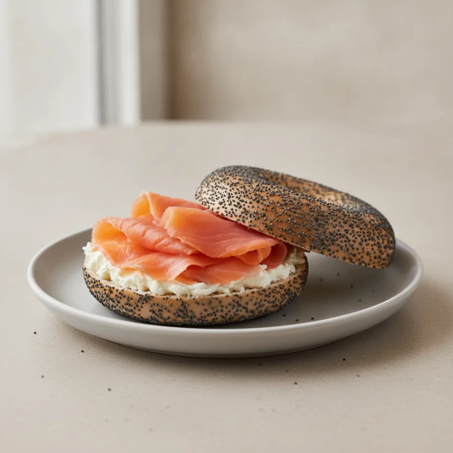 Smoked Salmon Bagel with Poppy Bagels, Plain Cream Cheese