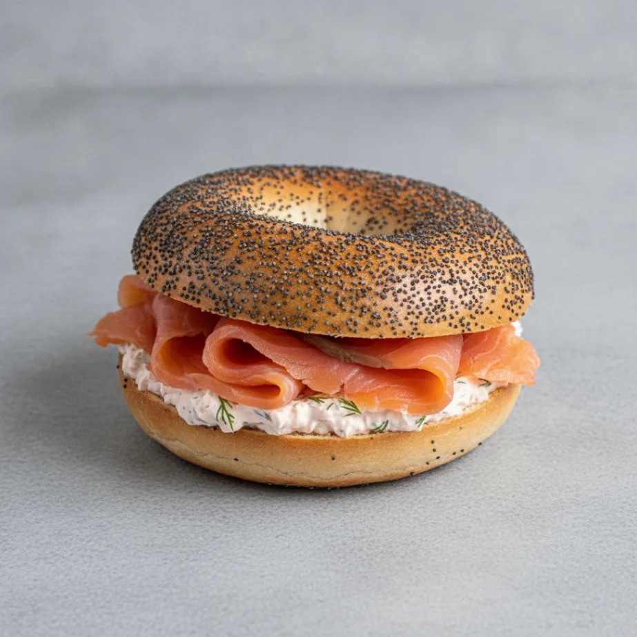 Smoked Salmon Bagel with Poppy Bagels, Salmon-Dill Cream Cheese