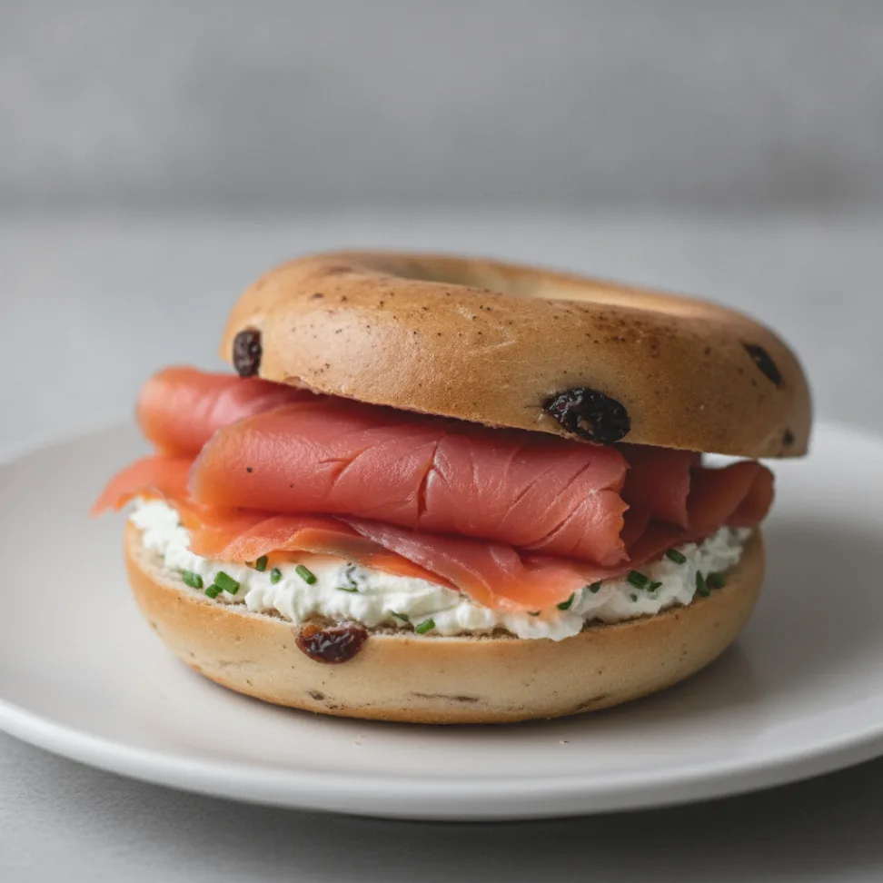 Smoked Salmon Bagel with Cinnamon Raisin Bagels, Chive Cream Cheese