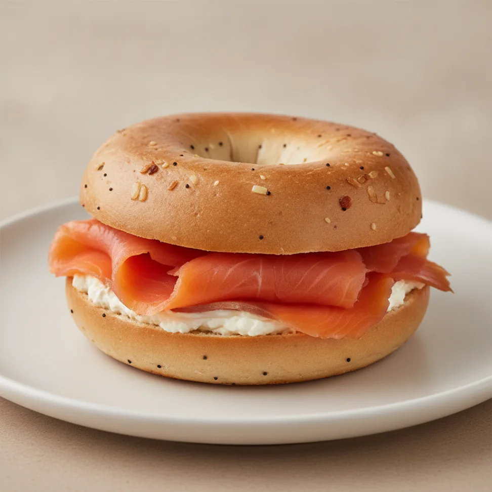 Smoked Salmon Bagel with Onion Bagels, Plain Cream Cheese