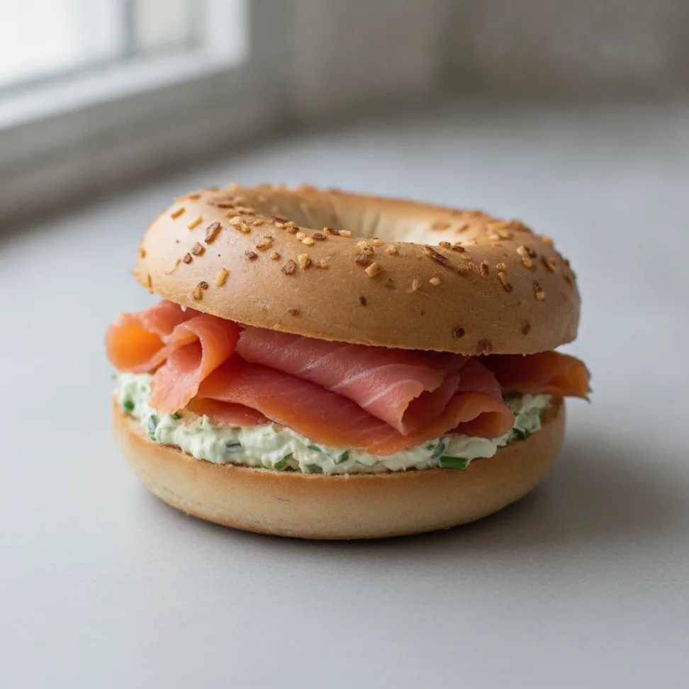 Smoked Salmon Bagel with Onion Bagels, Chive Cream Cheese