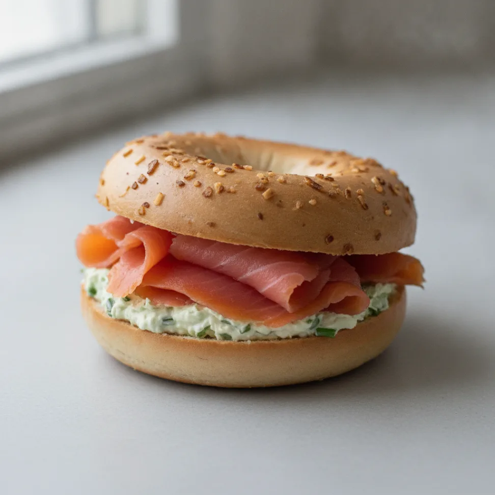 Smoked Salmon Bagel with Onion Bagels, Chive Cream Cheese