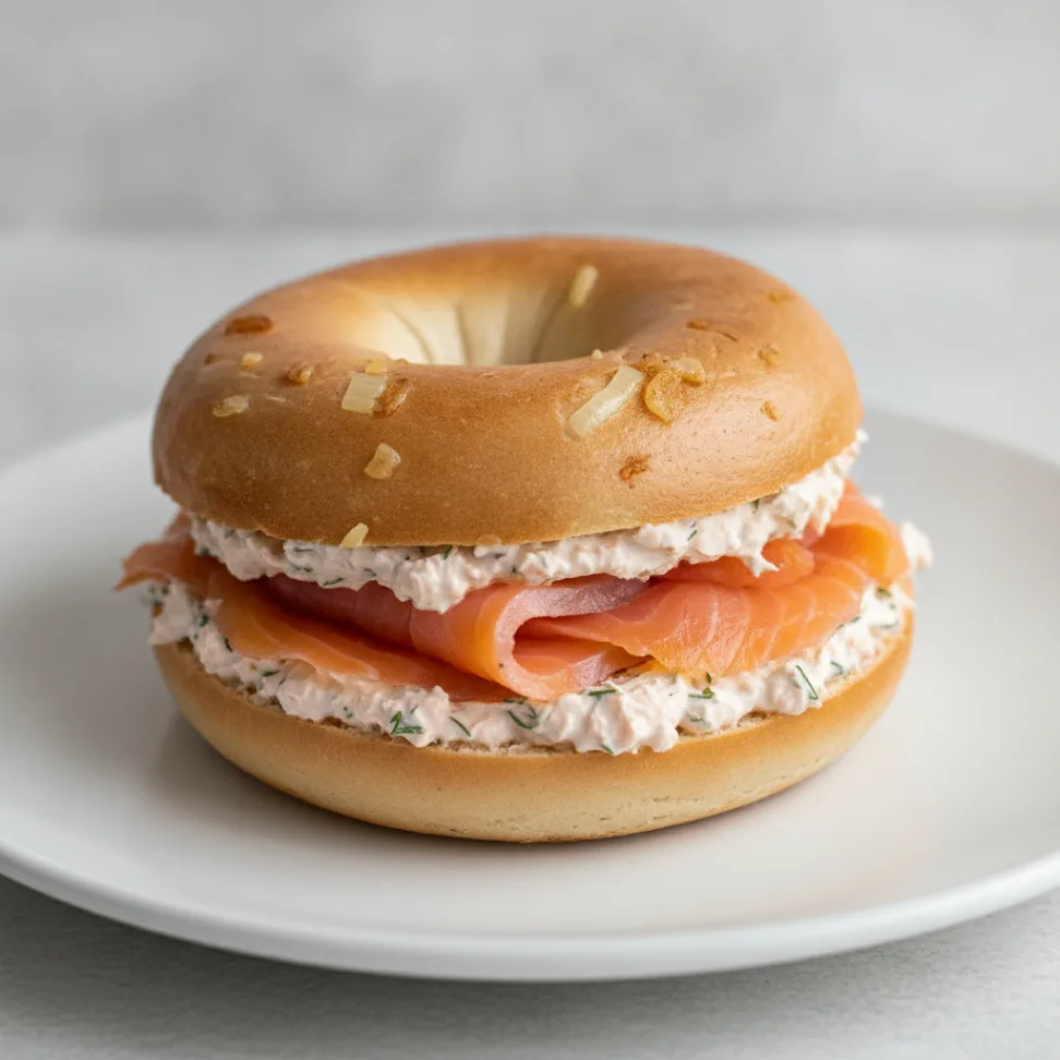 Smoked Salmon Bagel with Onion Bagels, Salmon-Dill Cream Cheese