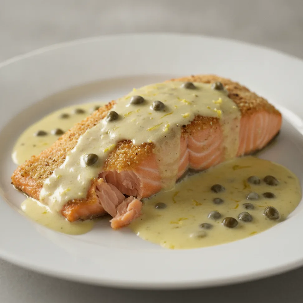 Roasted Salmon Fillet with Lemon-Caper Sauce