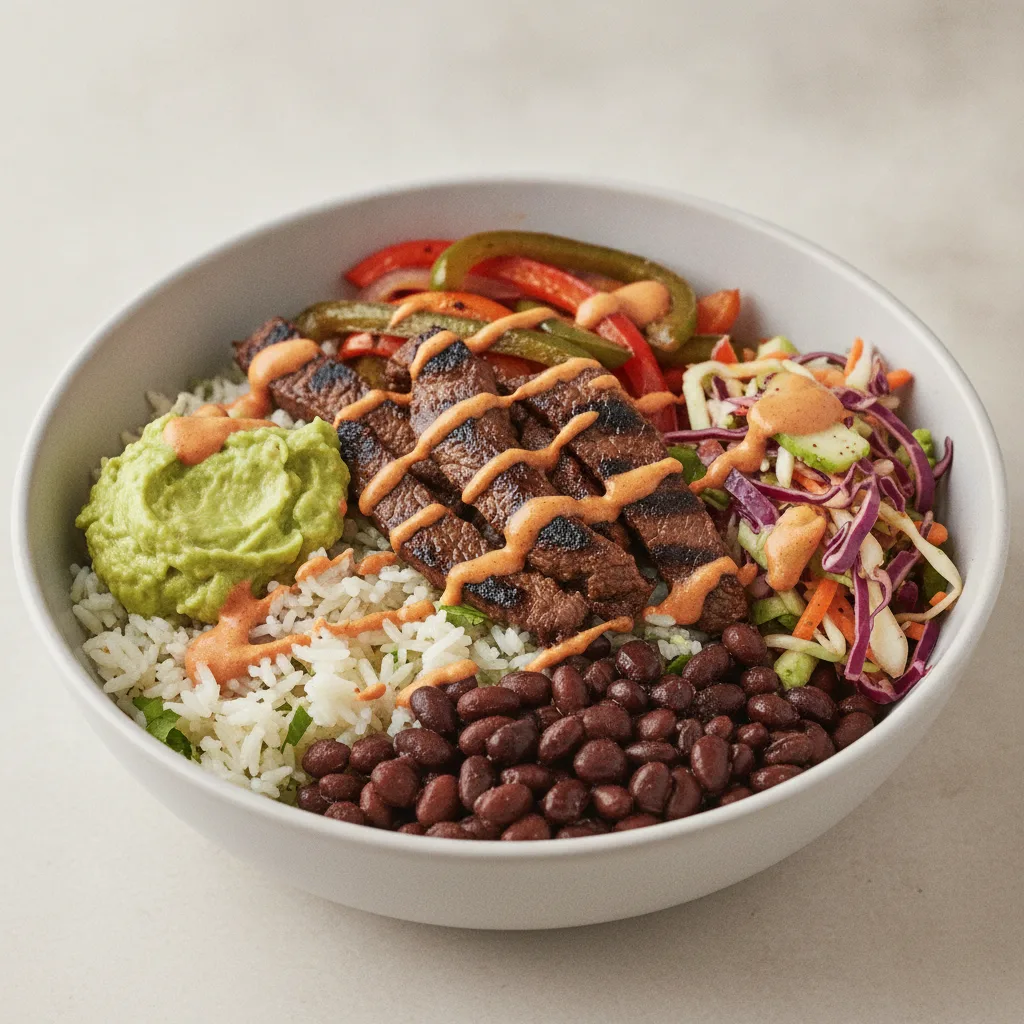 Carne Asada (Steak) Fajita Bowl (Vegan Cheese)