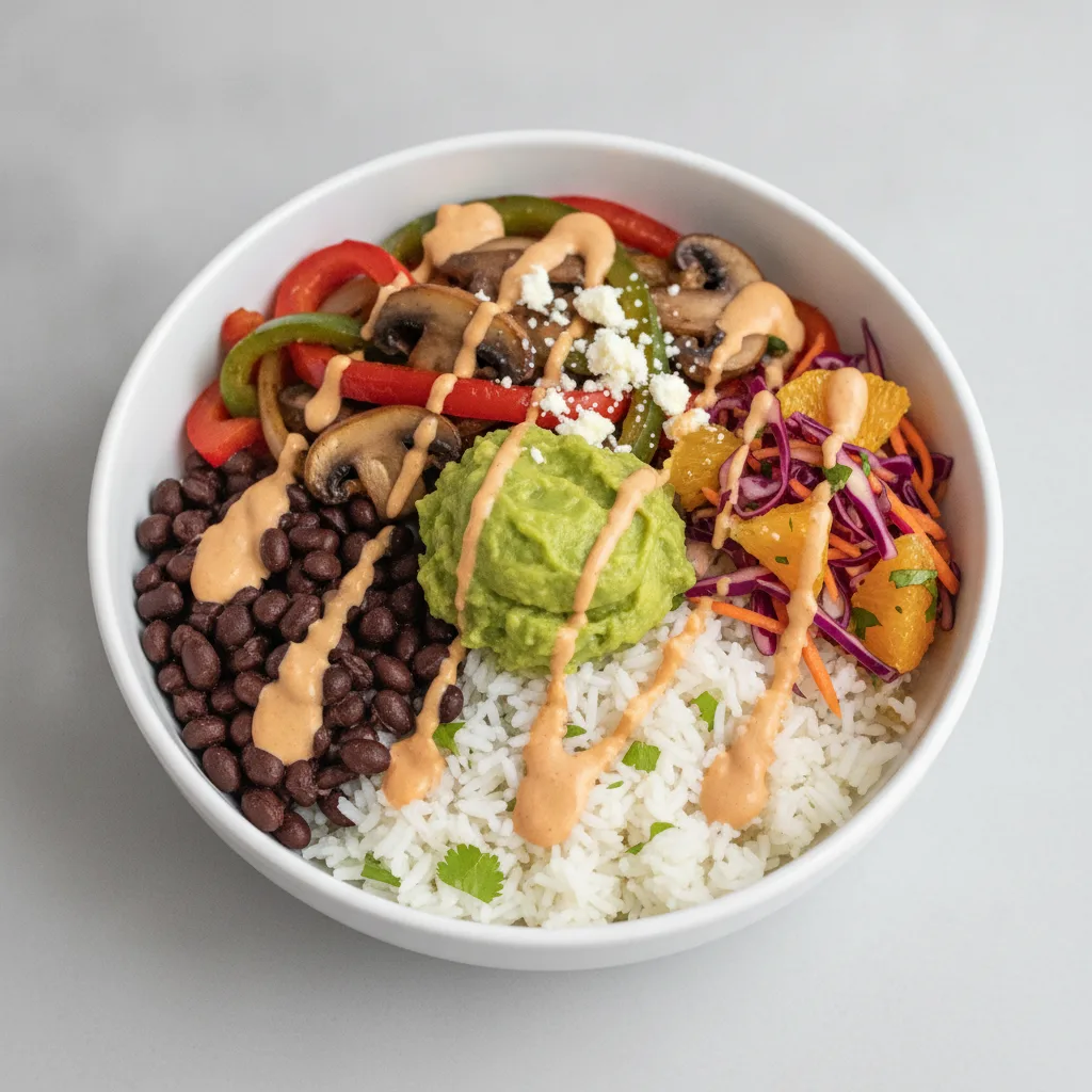 Mushroom Fajita Bowl (Vegan Cheese)