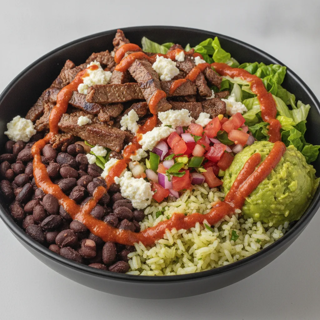 Mexican Bowl with Carne Asada (Vegan Cheese)