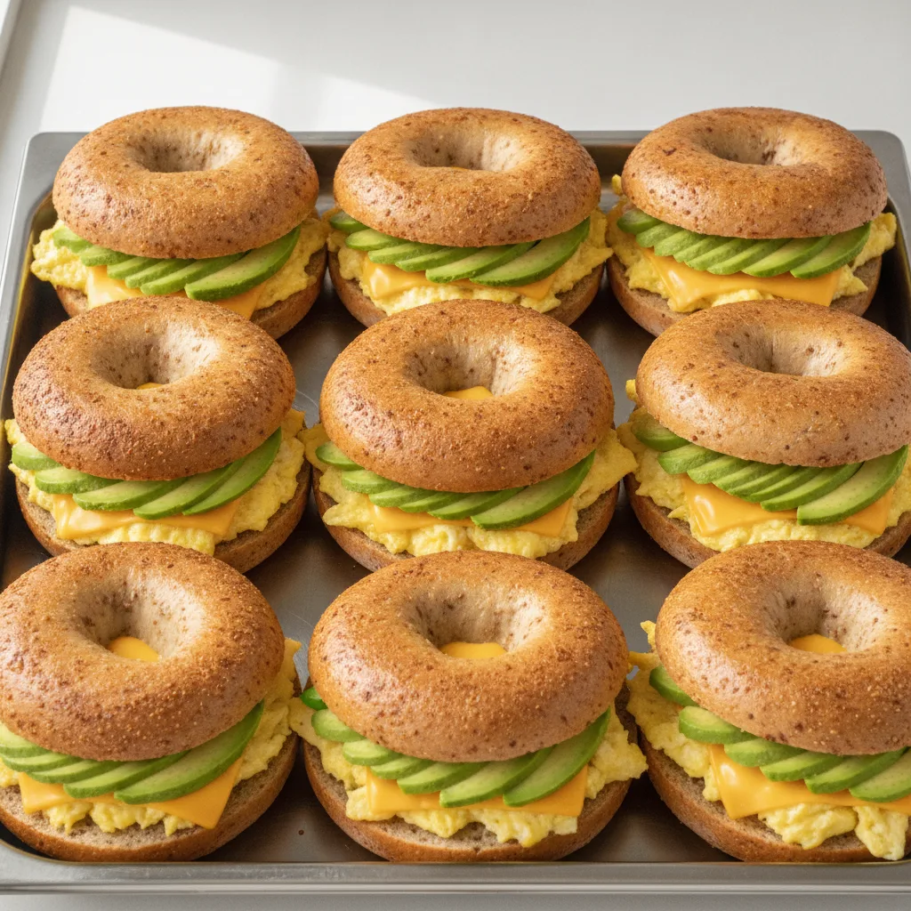 Gluten-Free Bagel Breakfast Sandwich Tray — Avocado, Egg and Cheese Gluten-Free Bagel Breakfast Sandwich Tray — Avocado, Egg and Cheese
