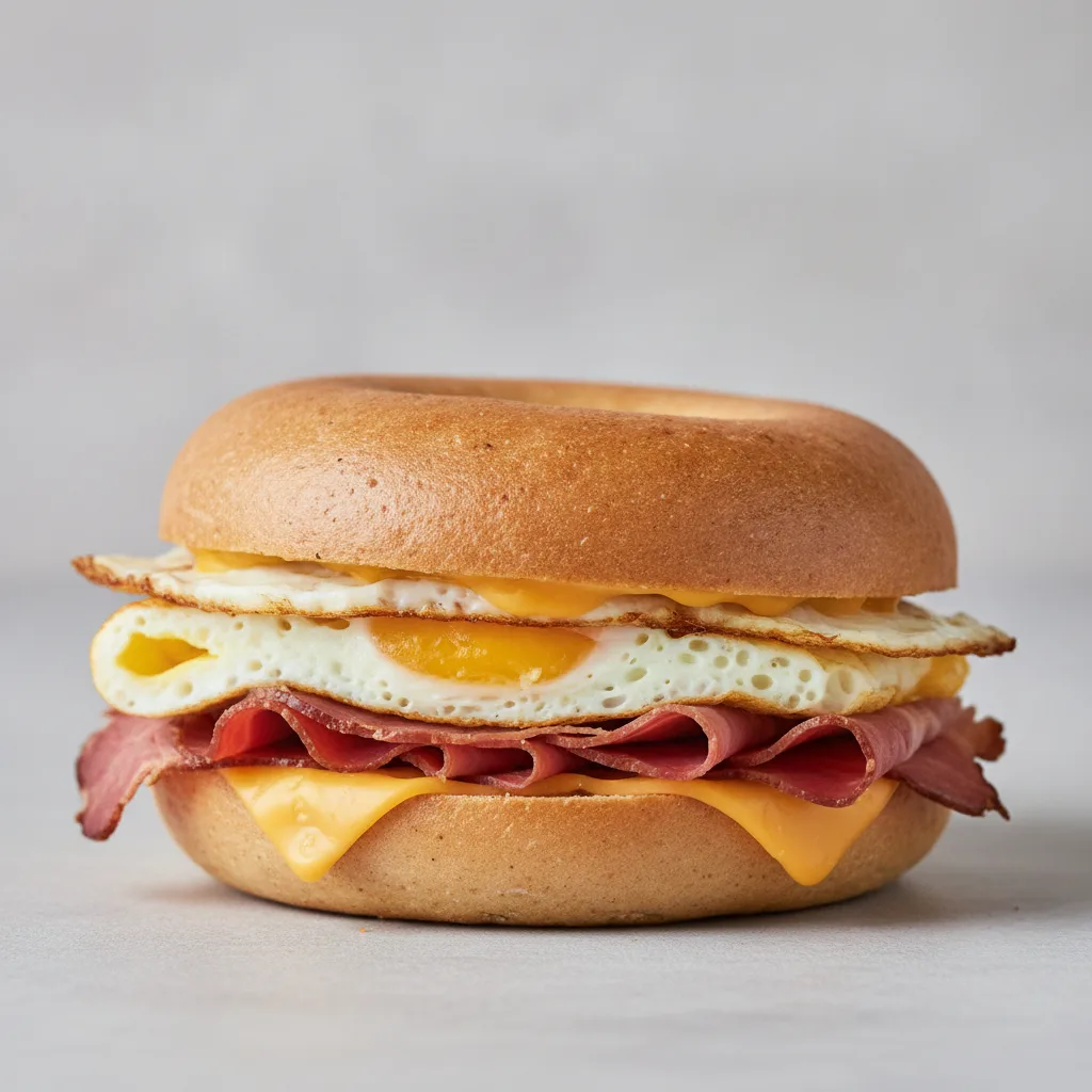 Pastrami, Egg and Cheese Gluten-Free Bagel Sandwich Pastrami, Egg and Cheese Gluten-Free Bagel Sandwich