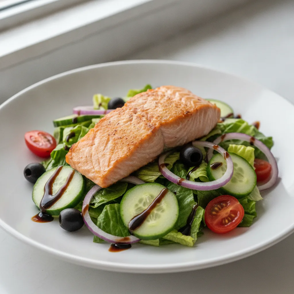 Garden Salad - Balsamic With Baked Salmon Garden Salad - Balsamic With Baked Salmon