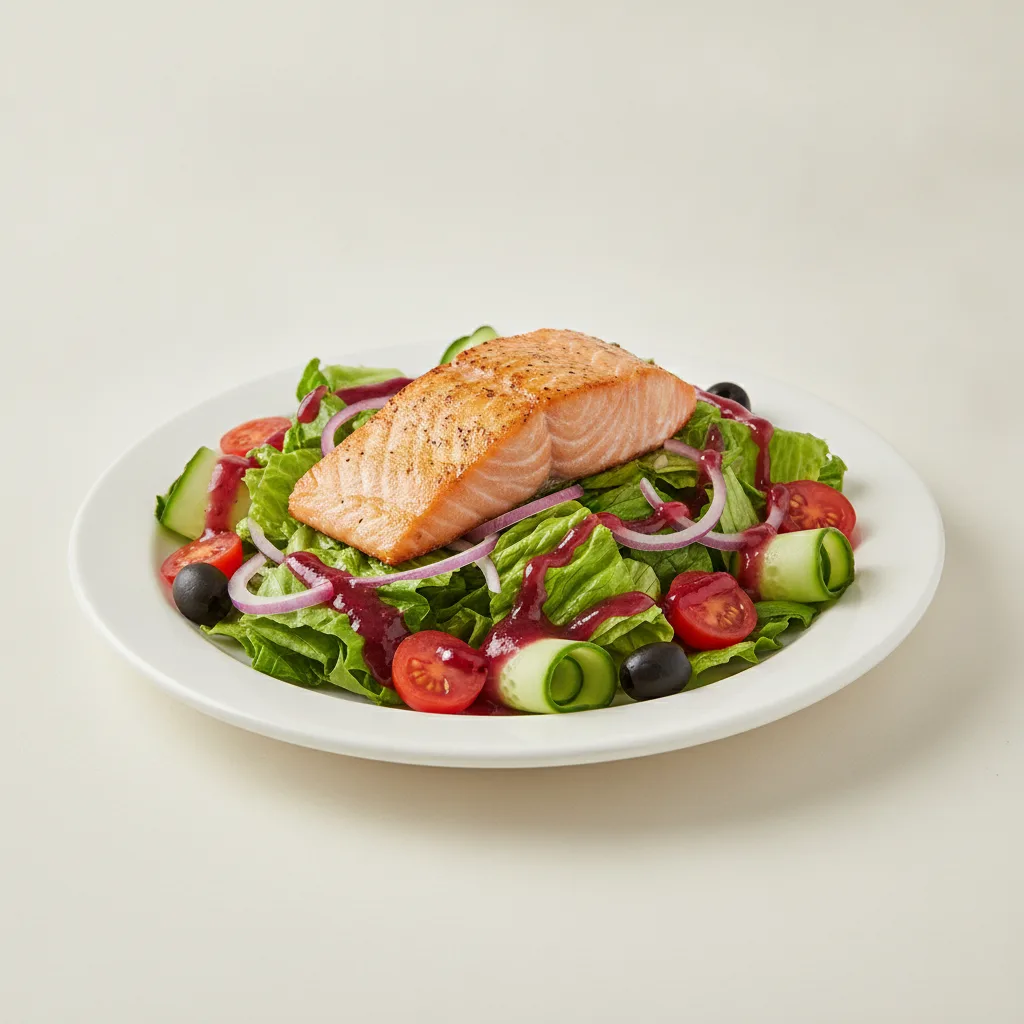 Garden Salad - Raspberry Vinaigrette With Baked Salmon Garden Salad - Raspberry Vinaigrette With Baked Salmon
