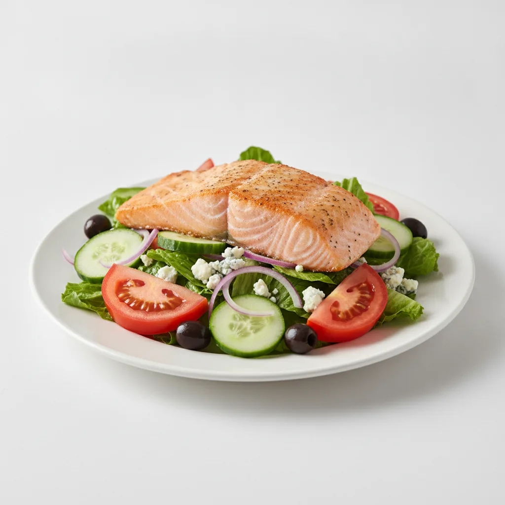 Garden Salad - Blue Cheese With Baked Salmon Garden Salad - Blue Cheese With Baked Salmon