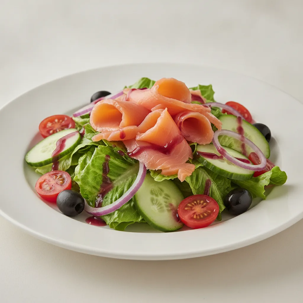 Garden Salad - Red Wine Vinaigrette With Smoked Salmon Garden Salad - Red Wine Vinaigrette With Smoked Salmon