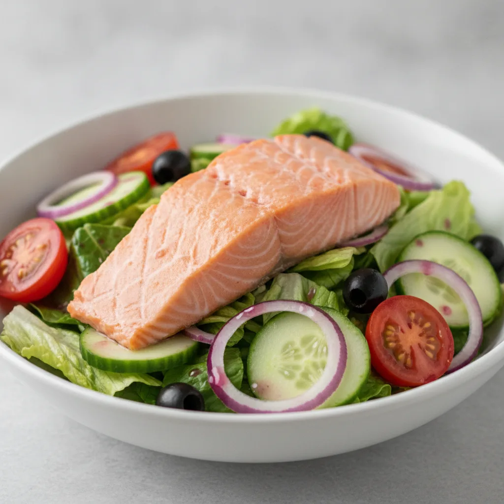 Garden Salad - Red Wine Vinaigrette With Baked Salmon Garden Salad - Red Wine Vinaigrette With Baked Salmon