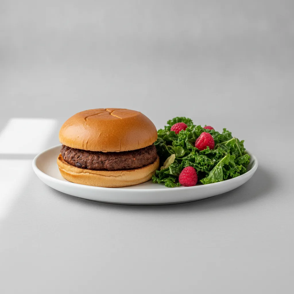 Vegan Black Bean Burger with Kale Salad