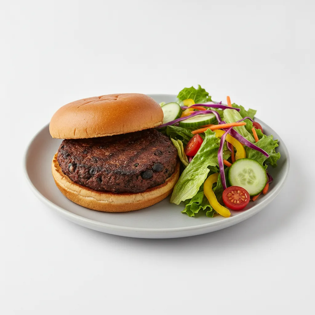 Vegan Black Bean Burger with Garden Salad