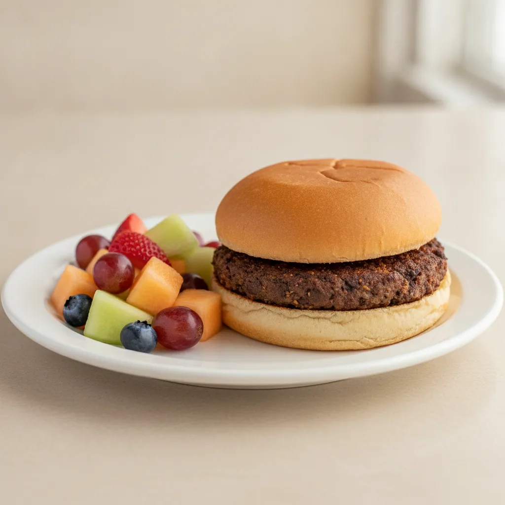 Vegan Black Bean Burger with Fresh Fruit