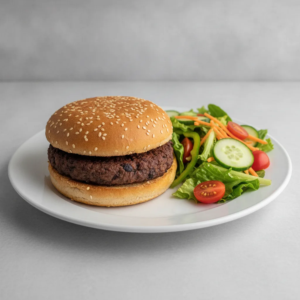 Gluten-Free Vegan Black Bean Burger with Garden Salad