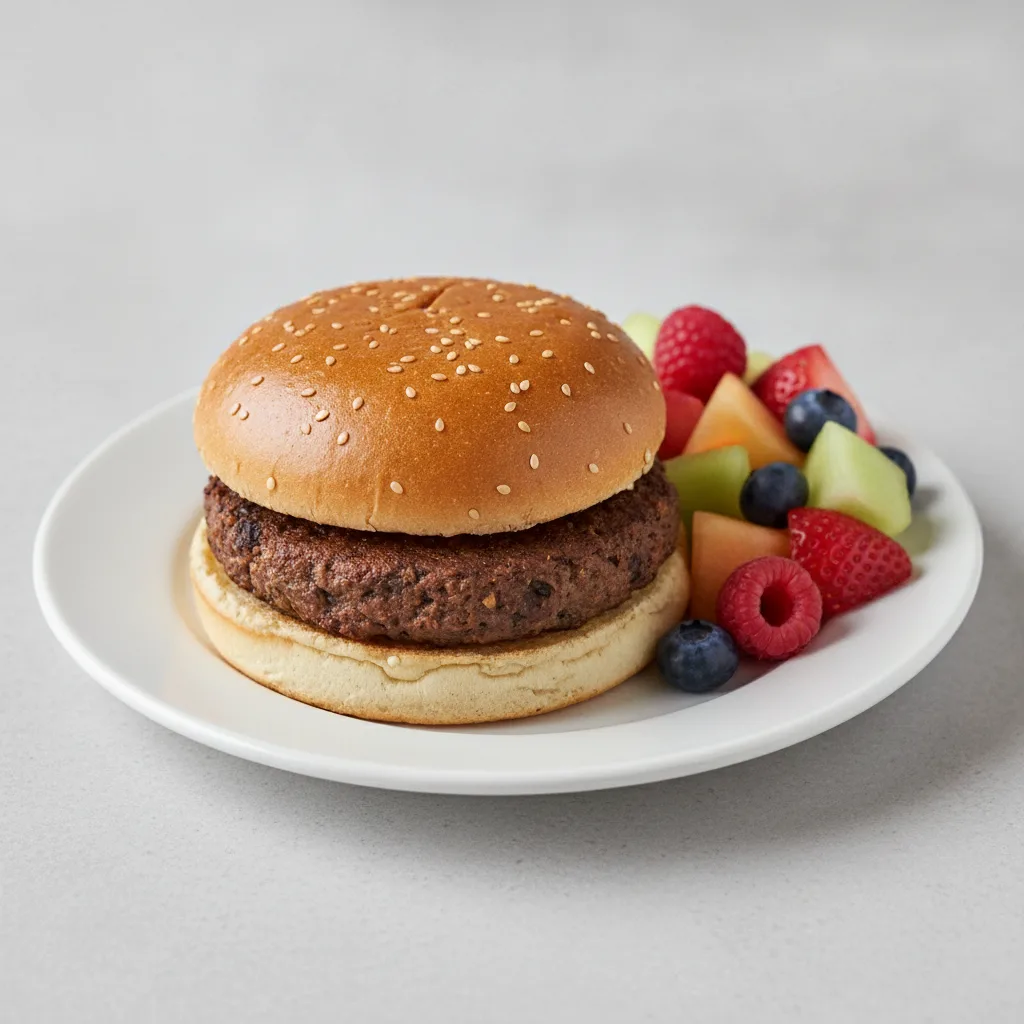 Gluten-Free Vegan Black Bean Burger with Fresh Fruit