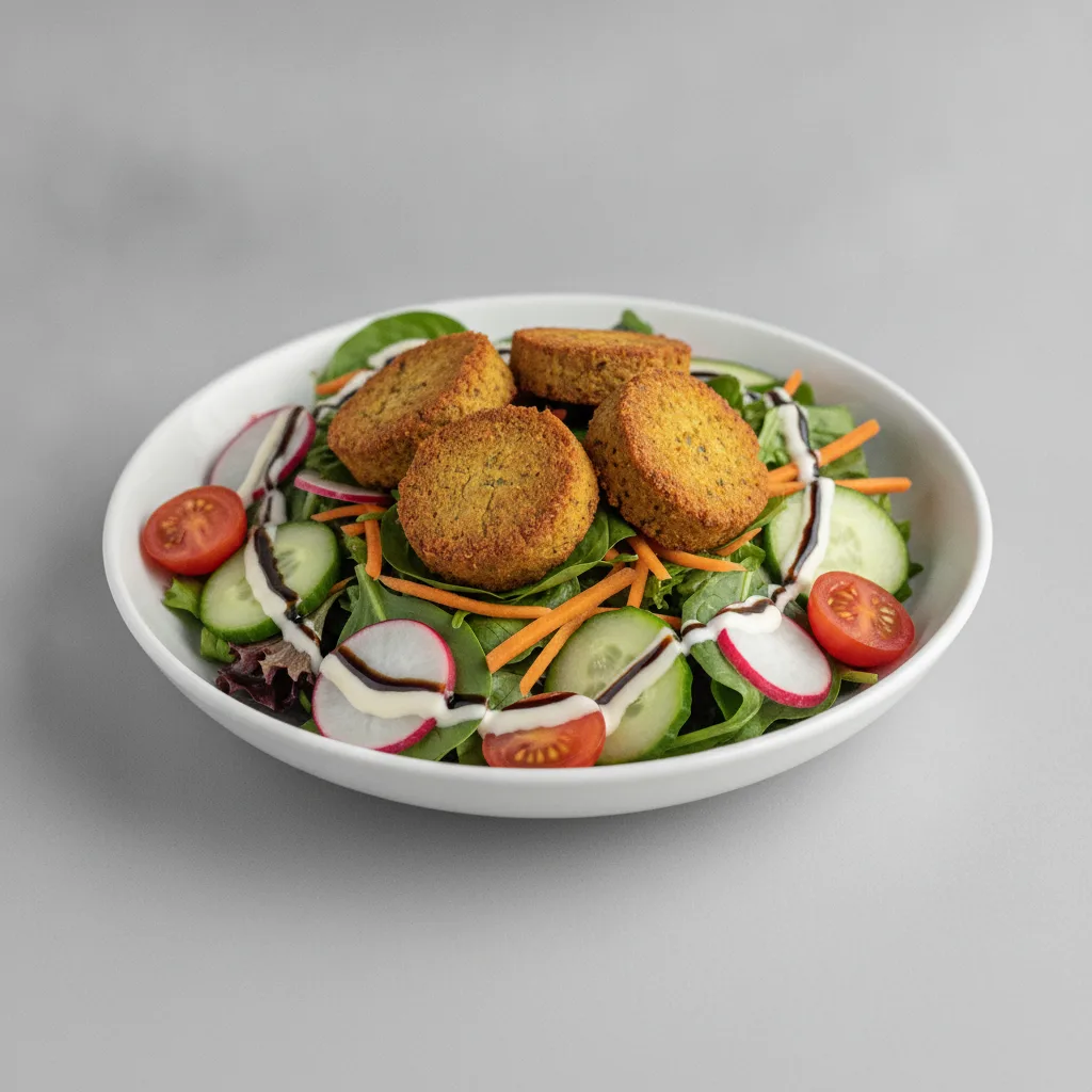 Mixed Greens Salad with Baked Falafel Mixed Greens Salad with Baked Falafel