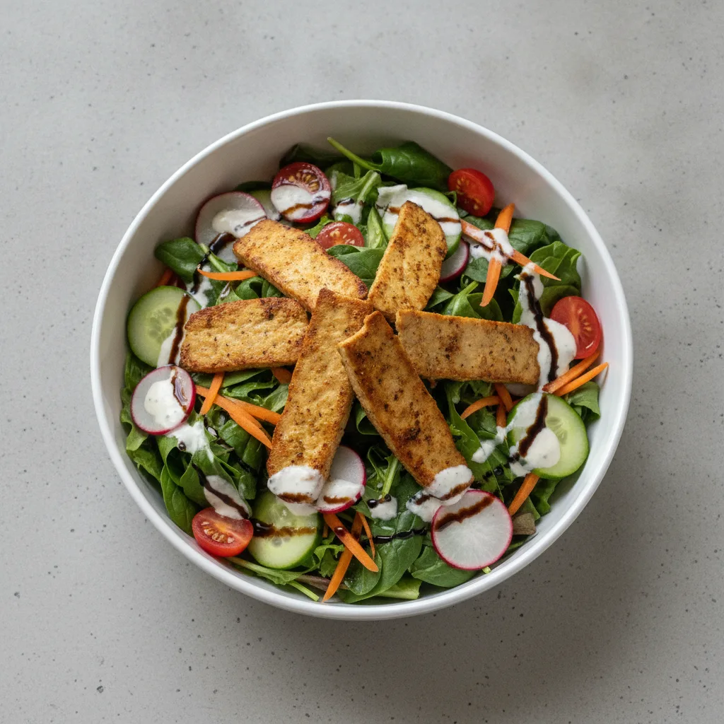Mixed Greens Salad with Seared Seitan Mixed Greens Salad with Seared Seitan