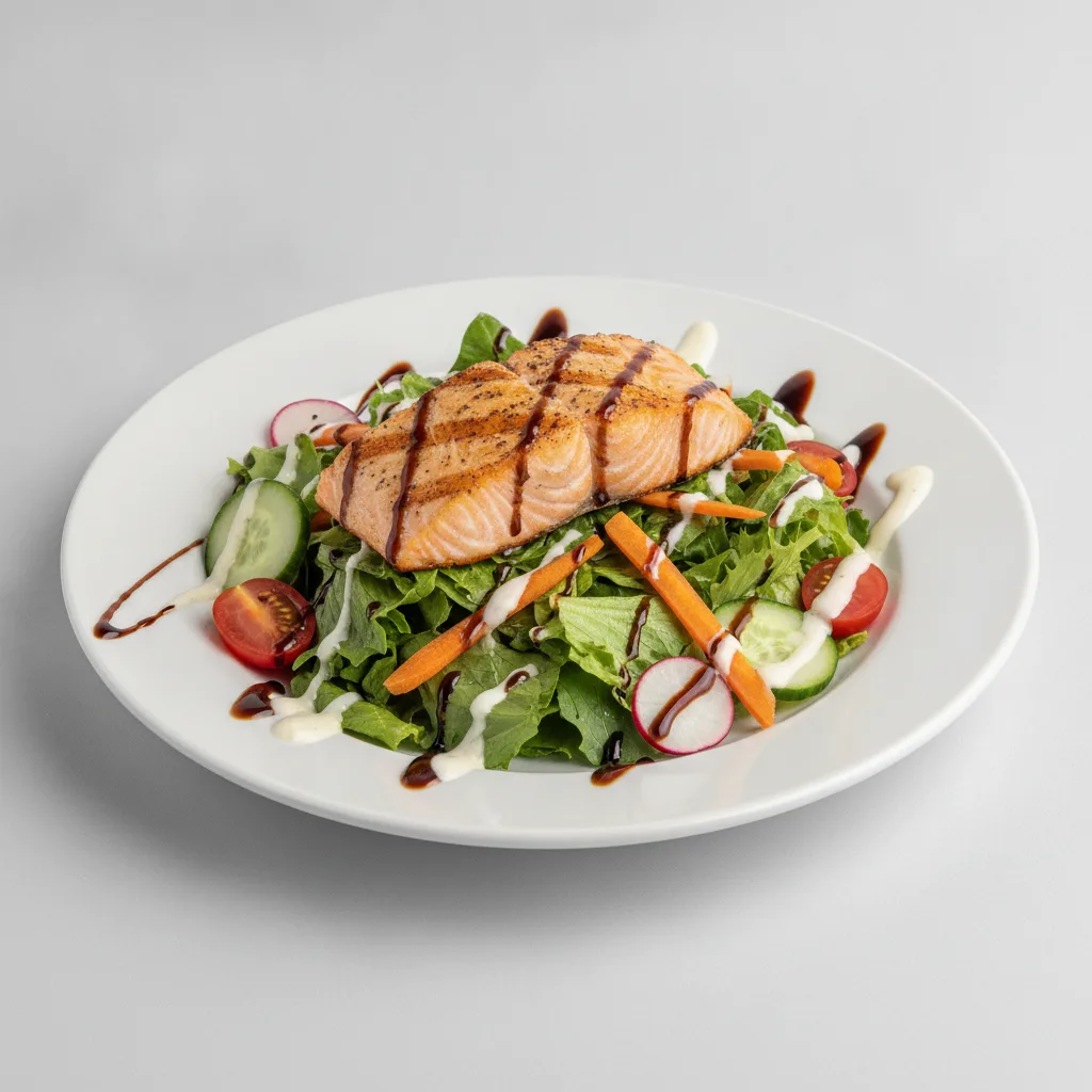Mixed Greens Salad with Grilled Salmon Mixed Greens Salad with Grilled Salmon