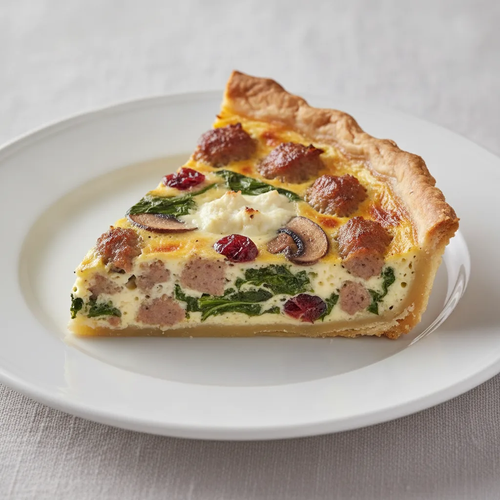 Quiche - Turkey Sausage, Spinach, Mushrooms, Dried Cranberries and Goat Cheese Quiche - Turkey Sausage, Spinach, Mushrooms, Dried Cranberries and Goat Cheese