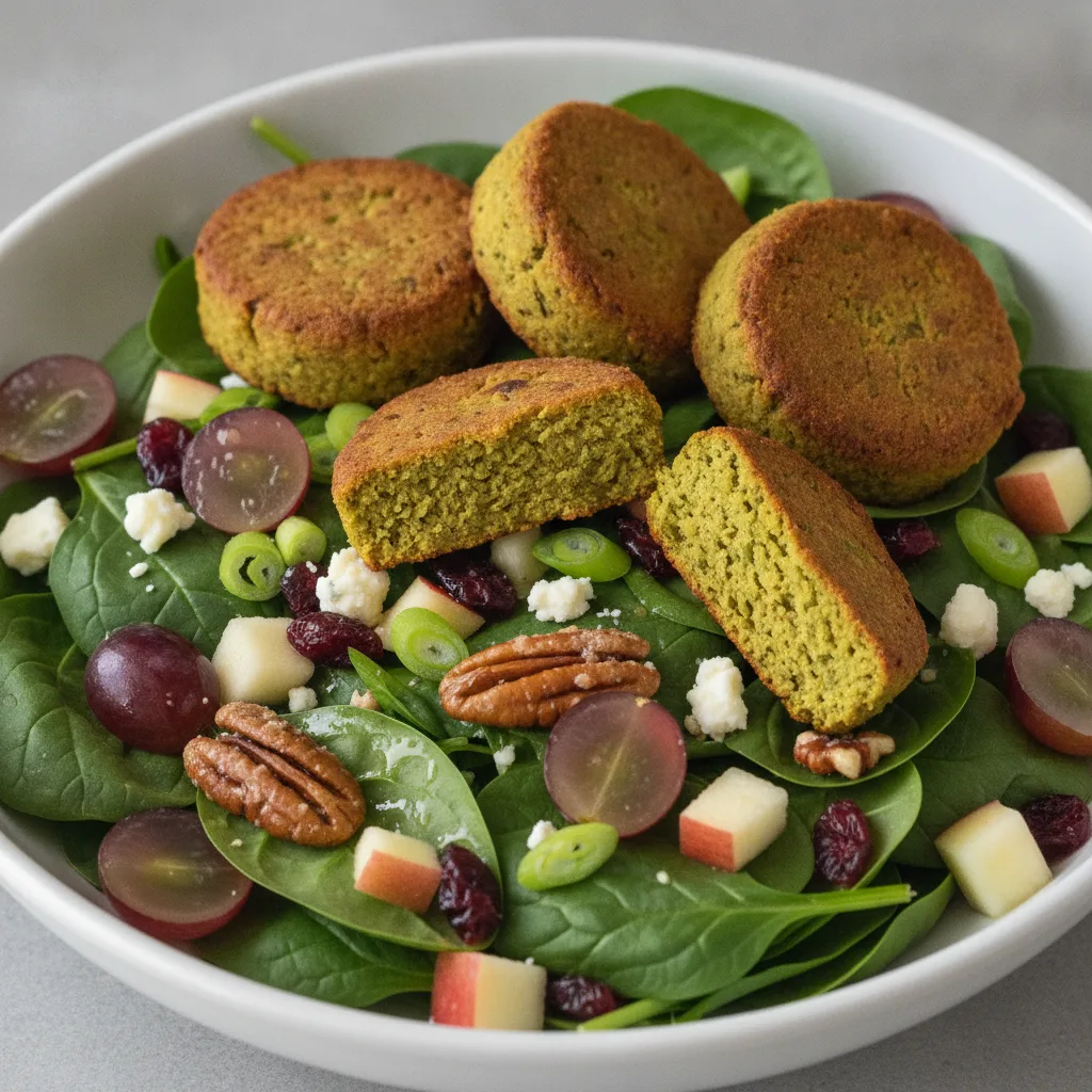 Spinach Salad with Baked Falafel Spinach Salad with Baked Falafel