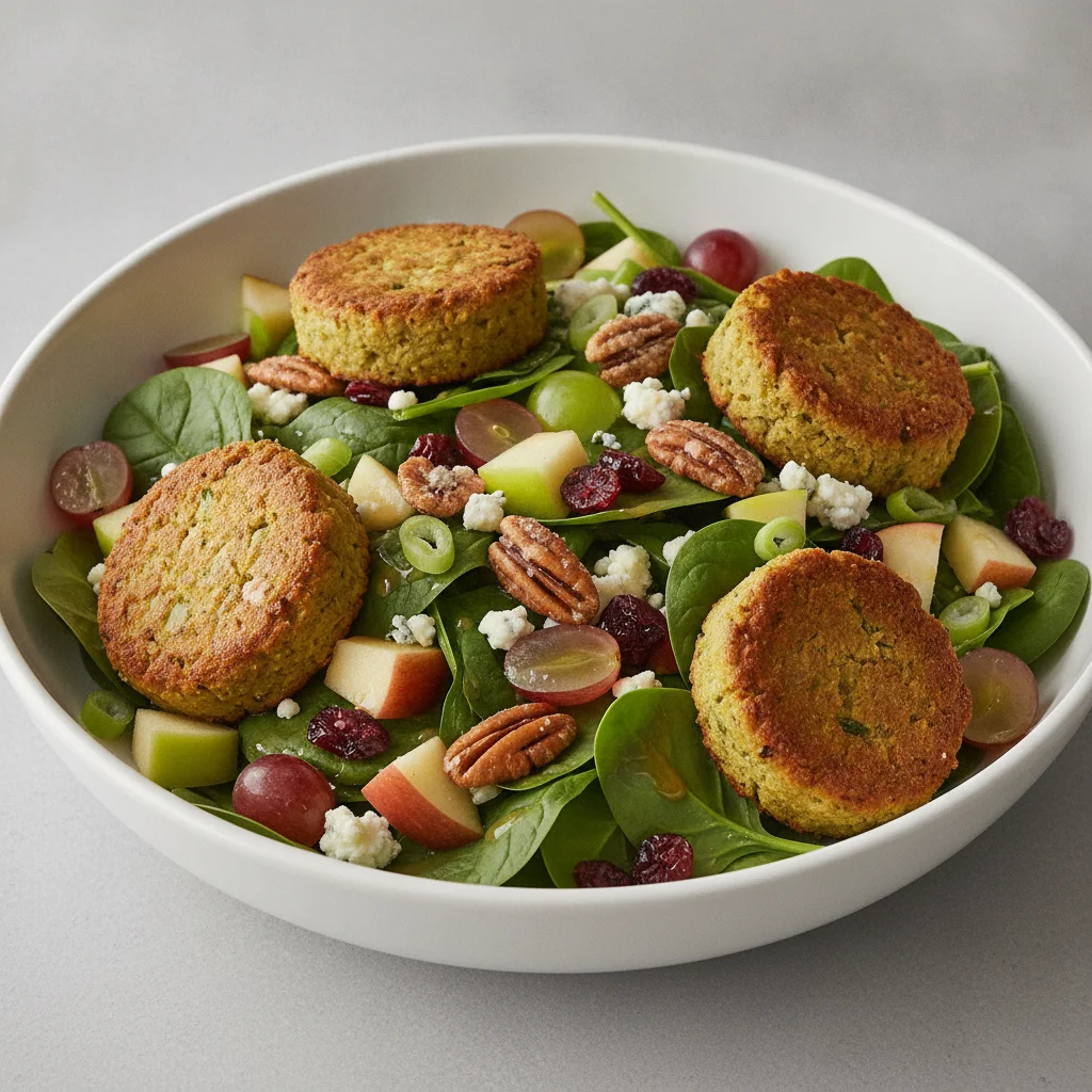 Spinach Salad with Baked Falafel Spinach Salad with Baked Falafel