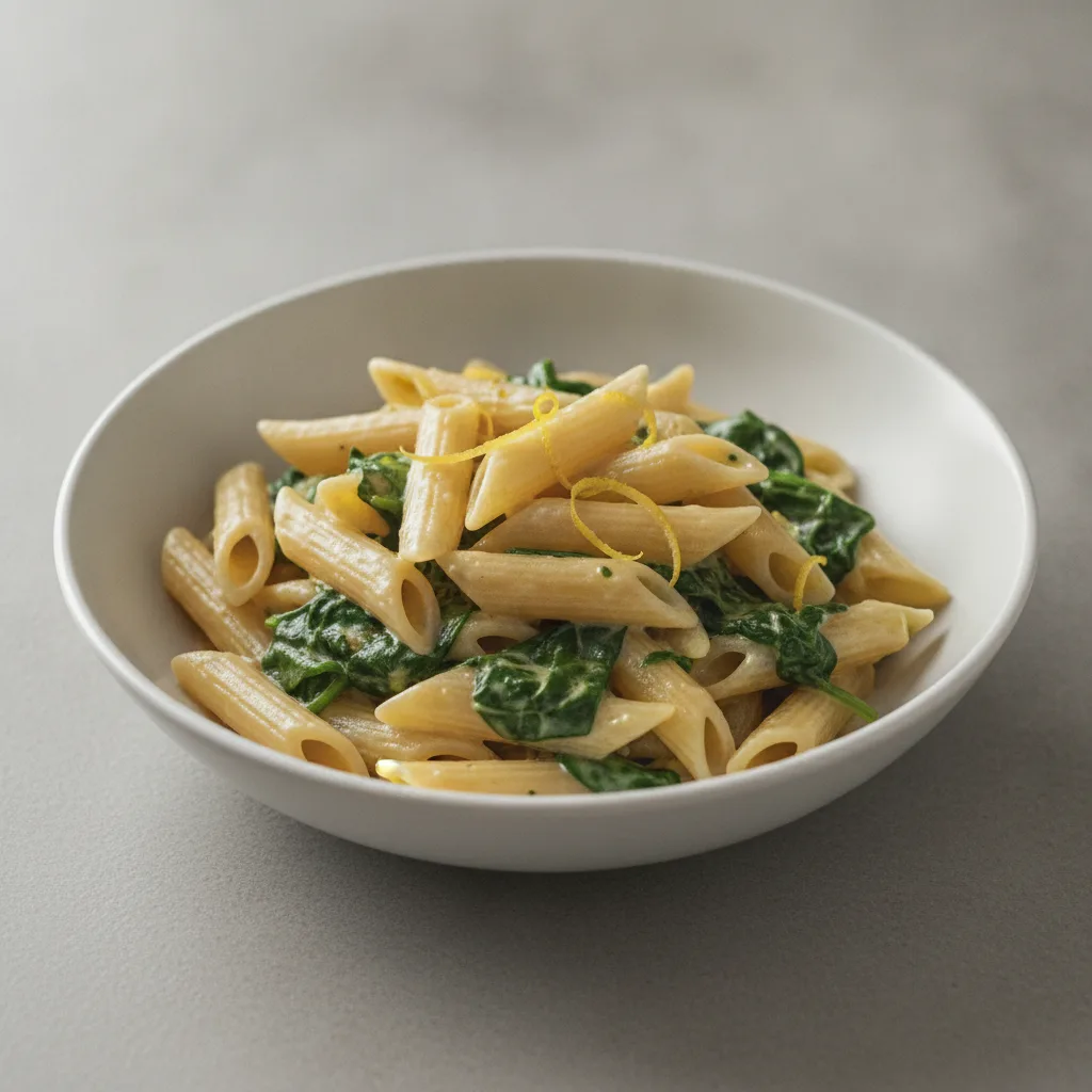 Lemon and spinach Penne with Light Cream Sauce Lemon and spinach Penne with Light Cream Sauce