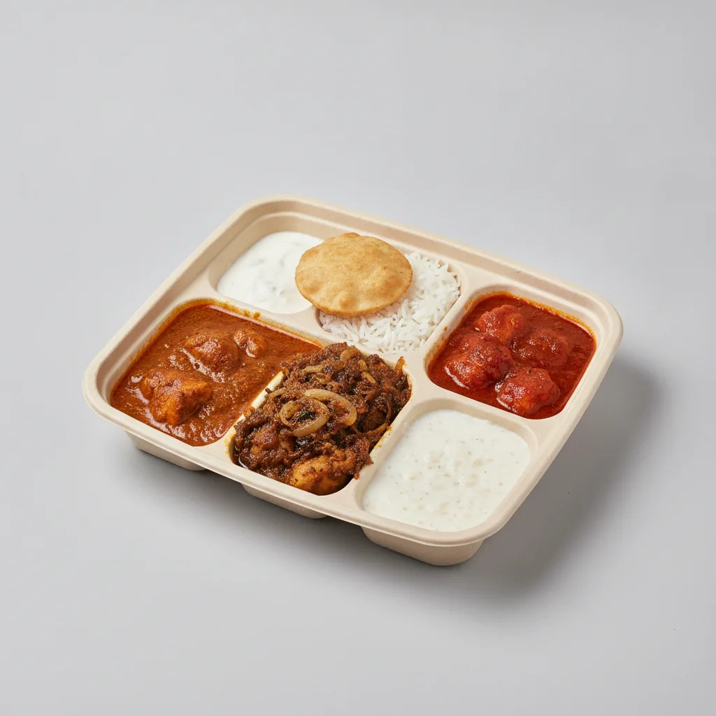 Chicken Thali Box Chicken Curry , Chicken Bhuna , Chicken Madras Chicken Thali Box Chicken Curry , Chicken Bhuna , Chicken Madras