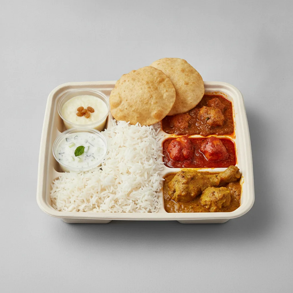 Chicken Thali Box Chicken Curry, Chicken Madras, Achari Chicken Chicken Thali Box Chicken Curry, Chicken Madras, Achari Chicken
