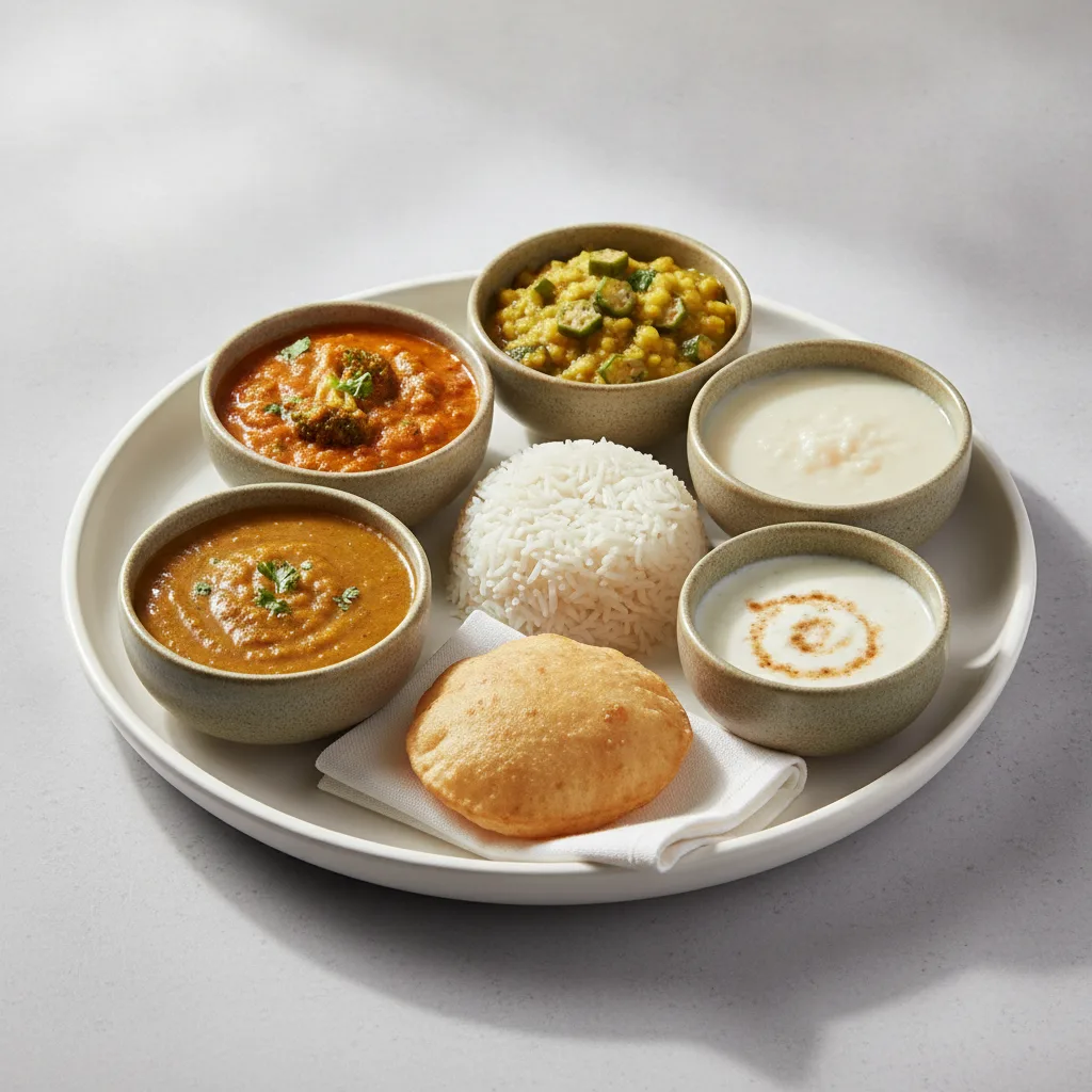 Vegetable Thali - Tarka Dal, Dal Broccoli, Dal with Okra Vegetable Thali - Tarka Dal, Dal Broccoli, Dal with Okra