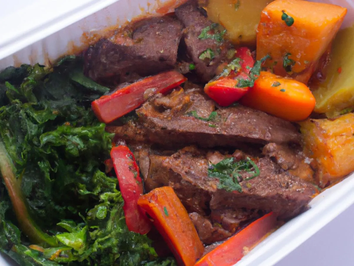 Bongo Beef Stew with Plantains and Sauteed Greens