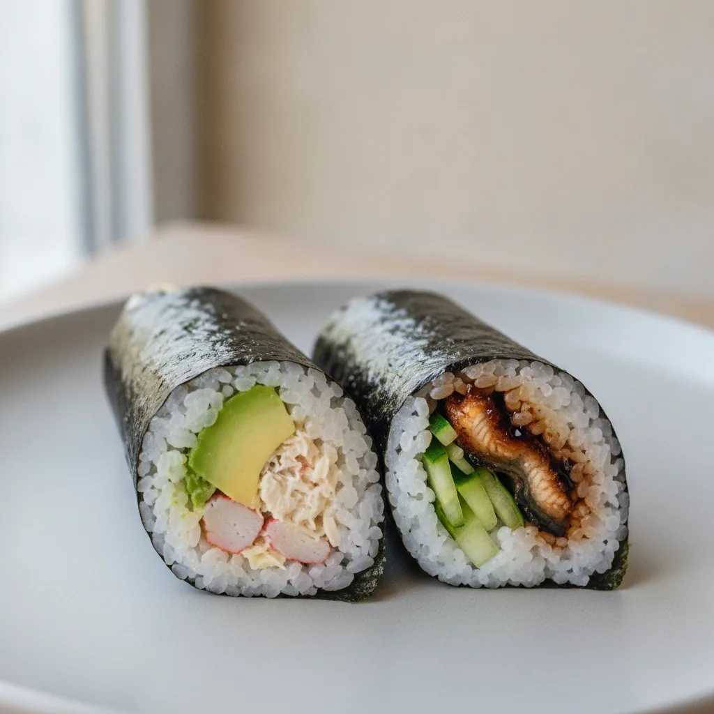 California and Unagi Handroll. California and Unagi Handroll.
