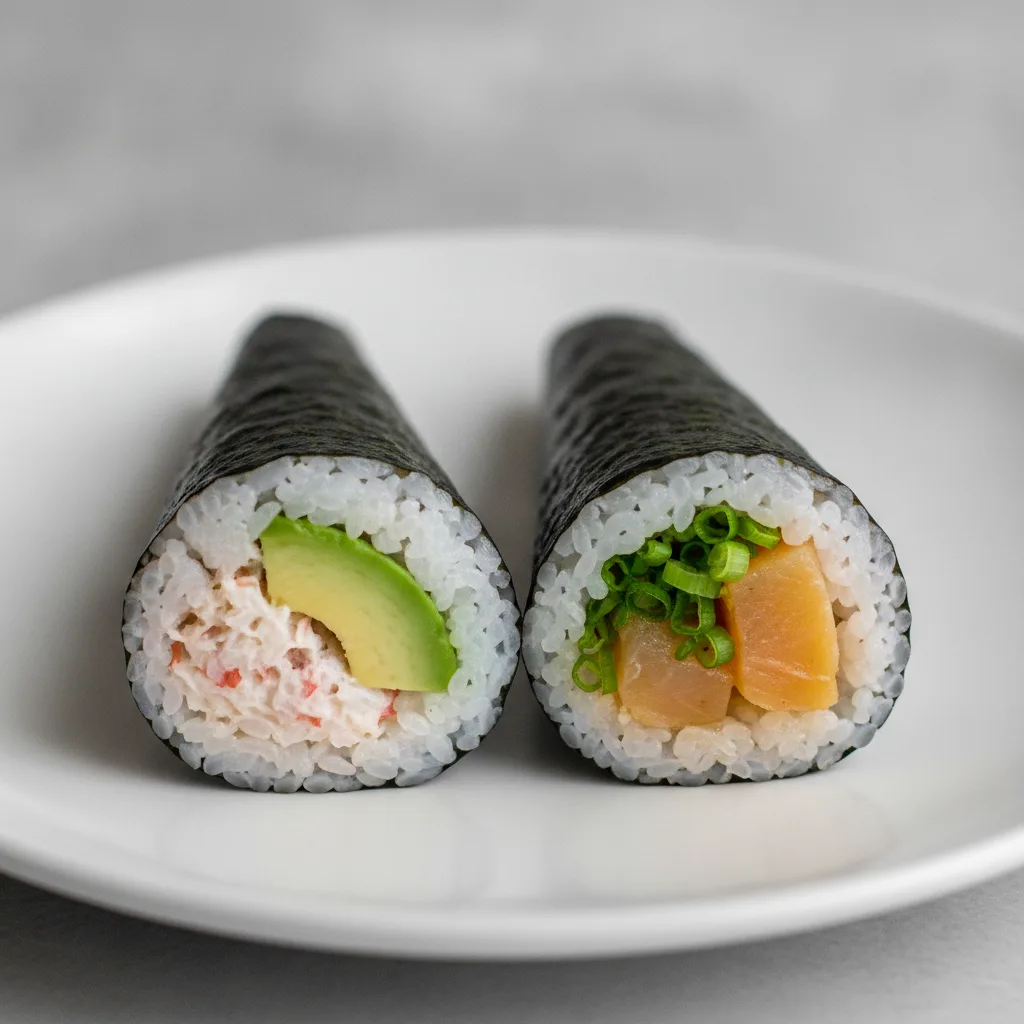 California and Negihama Handroll. California and Negihama Handroll.